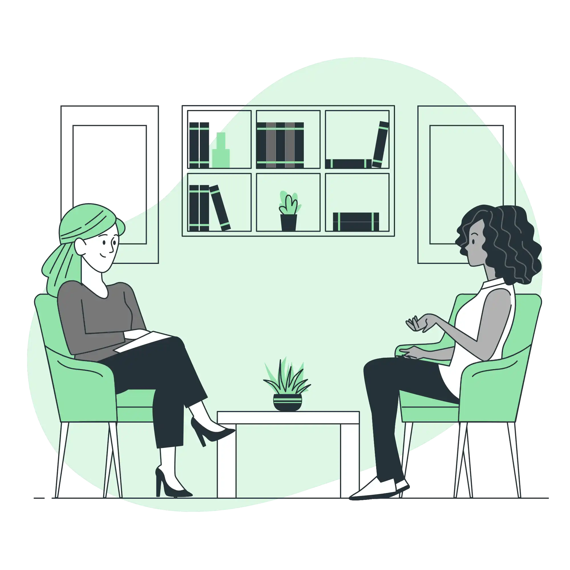 Illustration d’un psychologue avec un patient en cabinet